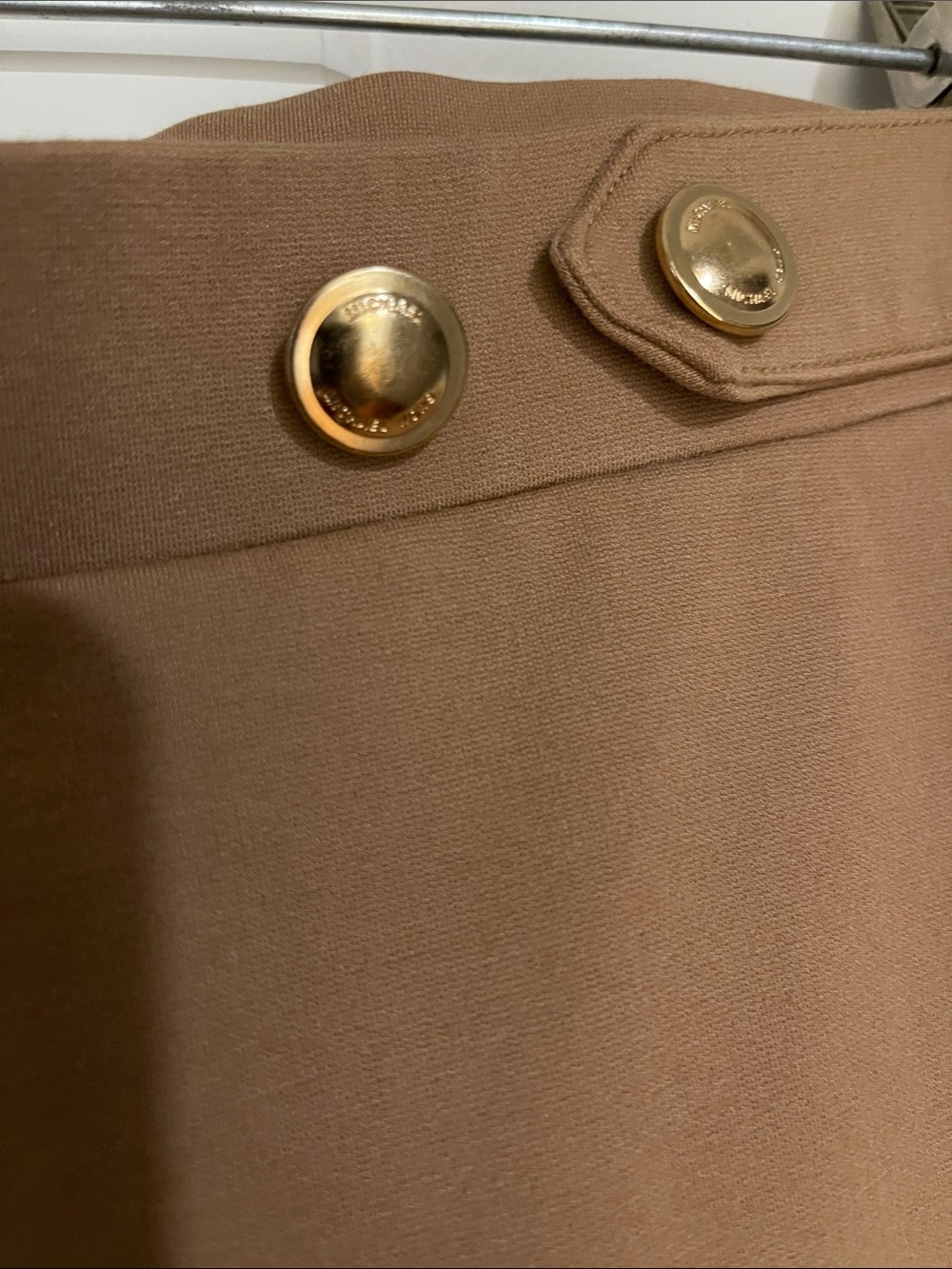 Michael Kors Camel Straight-Leg Pull-On Pants with Gold Buttons - Picture 2 of 5